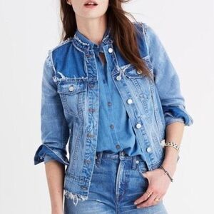 Madewell Distressed Two Tone Denim Jean Jacket Collarless Medium Cotton G2083